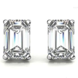 14k White Gold Low Set 4ct Emerald Cut Brilliant Moissanite Basket Stud Earrings