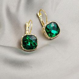 Dangle Earrings Green Crystal Jewelry Gold Color Geometric Square Drop For Women Wedding Party Gift Pendientes Mujer