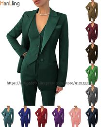 Women's Two Piece Pant's Suit 3Piece Business Formal Work Wear Office Pants Set Ladies Jacket Casual BlazerPantsVest Outfit 231206