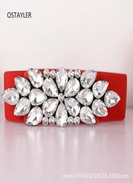 Brand Luxury Crystal Rhinestone Waist Belts WOmen Red Blue Green Rhinestone Ladies Dress Belts Elastic Wide Cummerbund Corset S1814423809