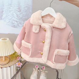 Down Coat Lamb Wool For Girls' 2023 Winter Korean Small Thickened Warm Short Fur One Piece Jacket Children