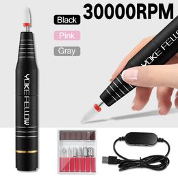 Nail Art Equipment 30000RPM Electric Nail Drill Machine USB Nail Polish Pen Manicure Tool Portable Nail File Milling Cutter Equipment For Salon 231207