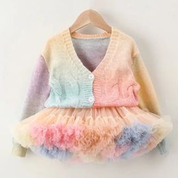 Cardigan 2Pcs Baby Girl Sets Long Sleeves Pullovers TUTU Skirt Clothes Set for Children Sweater Kids Knit Autumn Clothing W S032 231207