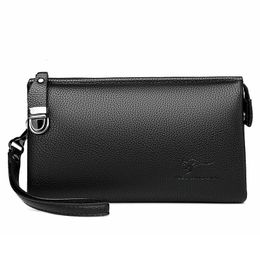 Cosmetic Bags Cases Luxury Brand Leather Men Clutch Bag Business Wristlet Phone Wallet Male Handy Bag Black Brown Long Purses Leather Clutch For Men 231207