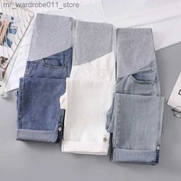 Maternity Bottoms Spring Thin Denim Maternity Straight Jeans Wide Leg Loose Straight Belly Pants Clothes for Pregnant Women Pregnancy Leggings Q231207