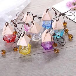 Car Perfume Bottle With Wood Cap Hanging Rearview Ornament Air Freshener For Essential Oils Diffuser Refillable Empty Glass Bottle