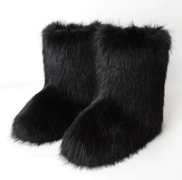 Women Warm Fur Boots Winter Plush Faux Fur Snow Boots Ladies Furry Outdoor Slip On Shoes Female Cosy Fuzzy Cotton Boots