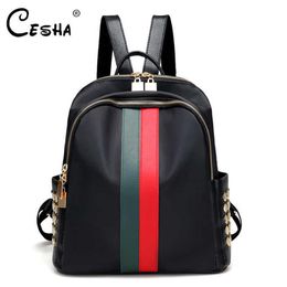 CESHA Casual Red Green Striped Pattern Backpack Female High Quality Waterproof School Backpack Girls Fashion Backpack Satchel X052268Y