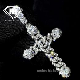 Fine Jewelry Miami Cuban Link Cross Pendant 925 Silver Pass Diamond Tester Moissanite Charms