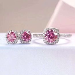 Classic 4 Claws Silver925 Stud Earrings 0.5ct 5mm Round Shape Pink Moissanite Diamond Jewelry Hot Sale