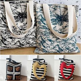 Evening Bags Knitted Shoulder Bag Casual Reusable Coconut Tree Pattern Handbags Large Capacity Tote Women Girls