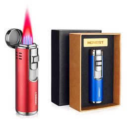 4 Jet Torch Cigar Lighter In Pocket Size Adjustable Triple Blue Flame Refillable Butance Tobacco Accessories