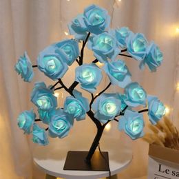 Decorative Objects Figurines LED Table Lamp Rose Flower Tree USB Night Lights Christmas Decoration Gift for Kids Room Rose Flower Lighting Home Decoration 231207