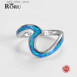 Solitaire Ring 925 Sterling Silver Rings Blue Opal Wave Shape for Women Special Vintage Engagement Finger Ring Female Ring Fine Jewelry YQ231207