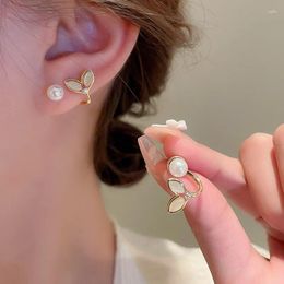 Stud Earrings Ajojewel Cute Opal Bud Leaf For Women Pearl Jewellery Wholesale Sweet Gifts