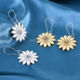 Fashion Vintage Sunflower Casual Dangle Earrings For Womem Charm Silver Plate Flower Earring Women's Jewellery Gift For Girl