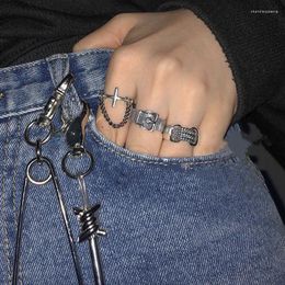 Cluster Rings Karnoz Ring 3-Piece Adjustable Cross Set Punk Distressed Opening Jewellery Personality Belt Twist Men And Women