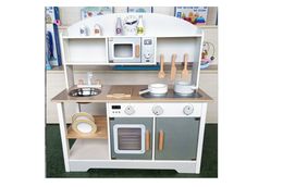 Large new wooden replica kitchen playset set for girls and boys cooking utensils
