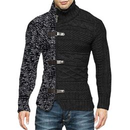 High Collar 2023 Autumn/winter Coloured Leather Button Long Sleeve Knitted Cardigan Large Sweater Men's Wear 194