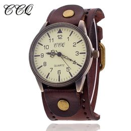 Other Watches CCQ Brand Vintage Cow Leather Bracelet Watch Casual Women WristWatch Luxury Quartz Relogio Feminino 1772 231207