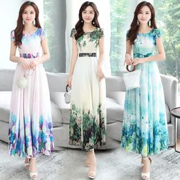 Party Dresses Chiffon Printed Dress Female Summer 2023 Korean Version Of Cultivate One's Morality Da Bai Qun Long Temperament Thin Nv