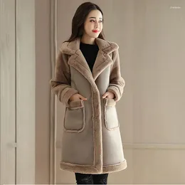 Women's Fur Winter Velvet Suede Jacket Women Thick Parka Coat Long Jackets Vintage Casual Clothes Plus Outwear 6XL R222