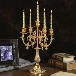 Candle Holder 5-Arms Retro Golden Plated Romantic Candlebra Luxury Metal Candlesticks For Wedding Events Party Decor