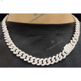 12mm Sterling Silver Hand Set Moissanite Diamond Studded Iced Out Cuban Link Chain Necklace for Him Her Hip Hop
