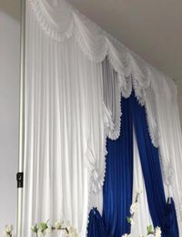 wedding backdrop decoration curtain 3m H x3m ice silk White drape swag royal blue85311686341937