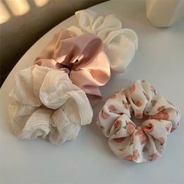 Hair Rubber Bands Korean Floral Large Satin Scrunchies Girl Elastic Hair Ties Hair Bands Solid Ponytail Holder Hair Ring Rope Hair Accessories 231208