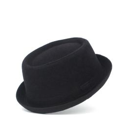 Children 100% Wool Boy Pork Pie Hat For Girl Black Fedora Kid Child Flat Bowler Porkpie Top Jazz Wide Brim Hats280g