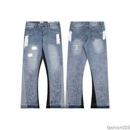 Men's Designer jeans High Quality inkjet Graffiti micro-horn jeans Luxury denim Gallery Sweat Department pants distressed torn black blue purple jeans 15TTTD