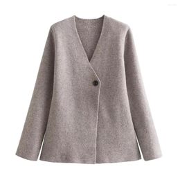 Women's Suits Women Fashion Knitted Style Blazer Coat Vintage V-Neck Long Sleeve Button All-match Casual Female Outerwear Chic Tops