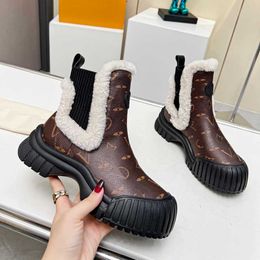 Women's Designer Boots Knit Stretch Martin Black Leather Wedge Lace Up Round Toe Chunky Heel Leather Cavalier Women's Ankle Boots Design Casual Shoes Luxury 35-41