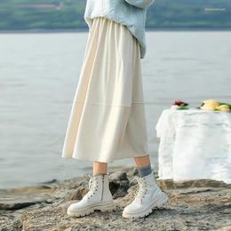 Skirts Corduroy Elastic Waist Patchwork Simple Preppy Style Loose Mid-Calf 2023 Autumn Winter Fashion Women