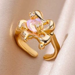 Wedding Rings Zircon Irregular Double Layer Rings For Women Stainless Steel Gold Colour Couple Ring Luxury Waterproof Wedding Jewellery BFF