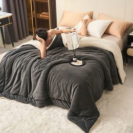 Blankets Winter Double Layer Thickened Lamb Plush Blanket Fleece Plaids For Bed Sofa Soft Warm Coral 231208