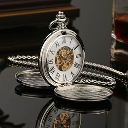 Pocket Watches Hand Wind Mechanical Men Pocket Watch Skeleton Dial Steampunk Necklace Pendant Vintage Dress Fob Watches for Weeding Gift 231207