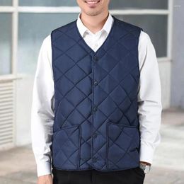 Men's Vests Winter Warm Vest V-neck Down Padding With Button Closure Cold-proof Sleeveless Jacket Autumn Solid Colour