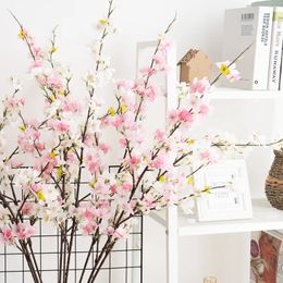 Decorative Flowers Wreaths 105cm Cherry Blossom Artificial Flowers Tree Branch Silk Pink White Fake Plant Bedroom Living Room Home Wedding DIY Decor Floral 231207