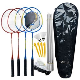 Badminton String Sports Set 4 PCS Rackets 2 Shuttlecock Balls Birdies Net Adjustable Polls Beach Backyard Combo Games 231208