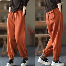 Women's Pants Autumn And Winter Vintage Solid Colour Harlan With Velvet Thickened Guard