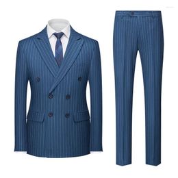 Men's Suits High-end Fashion (suit Trousers) Striped Suit Two-piece Double Slit Smart Casual Wedding Four Seasons Regular