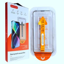 Easy Install Frame Dust-proof Installation Kit Tempered Glass Screen Protector For iPhone15 14 13 pro Max 12 hd Clear Full cover