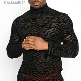 Men's T-Shirts AIIOU Mans Transparent See-through Mesh T-Shirts Leopard Print Top Long Sle Stretchy Skinny Fitness Workout Sport Tops Shirt L231208