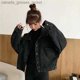 Women's Jackets Black Short Denim Jacket Women Spring Autumn Single-breasted Big Pocket Collar Women Jacket Korean Streetwear Jacket Women L231208