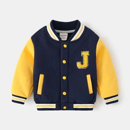 Jackets Boys Baseball Uniform Outwear Autumn Winter Casual Thicking Letter Print Cotton Coats V-Neck Children Outfits For Boys 2-8Y 231207