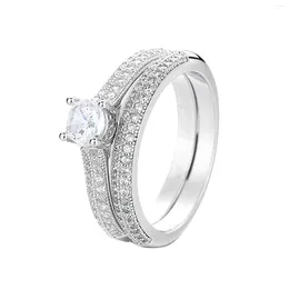 Cluster Rings Rhodium Plated Heart Shaped Engagement Bridal Anniversary Promise Wedding Band Ring Set