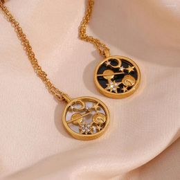 Pendant Necklaces 18K Gold-plated Stainless Steel Moon Earth Star Necklace For Women Girls Vintage Shell Coin Fashion Jewelry