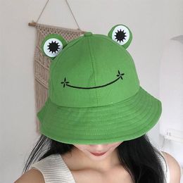 2021 Frog Bucket Hat for Women Summer Autumn Plain Female Panama Outdoor Hiking Beach Fishing Cap Sunscreen Woman Sunhat Bob210A